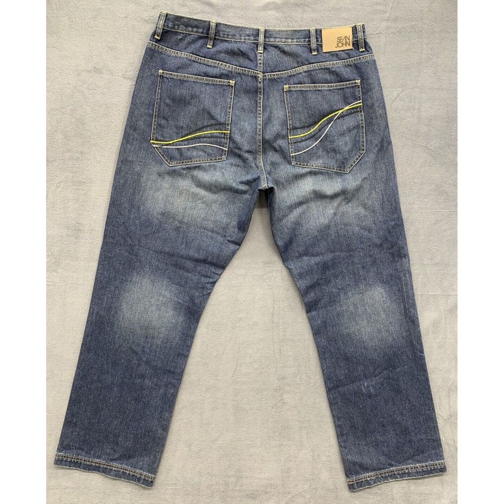 Sean John Denim Jeans Men's Size 40X33 Blue Straight Factory Distressed Zipper